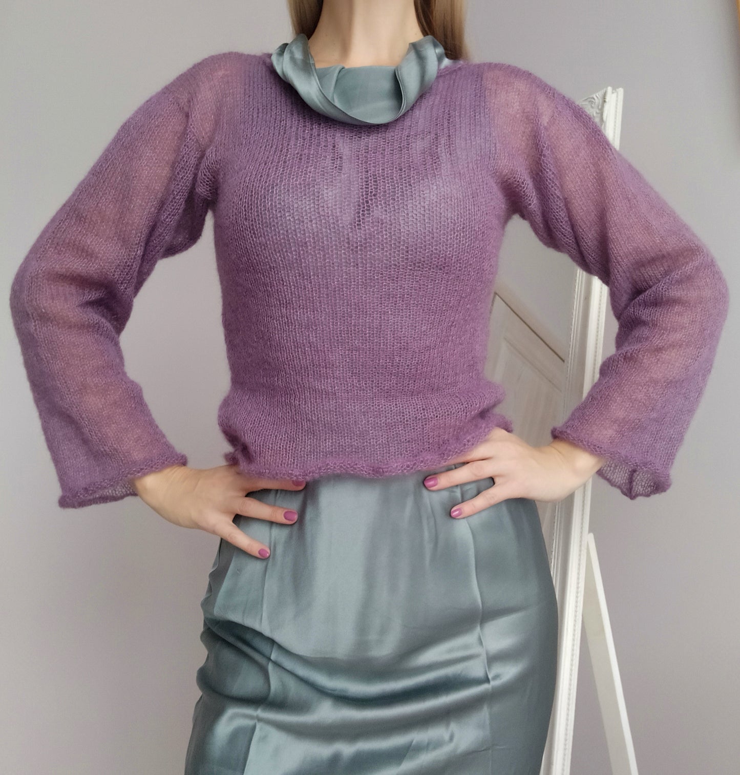 Mohair&Silk Short Waisted Sweater Lightweight For All Seasons Soft Non-itchy Warm For all Occasions Soft Purple