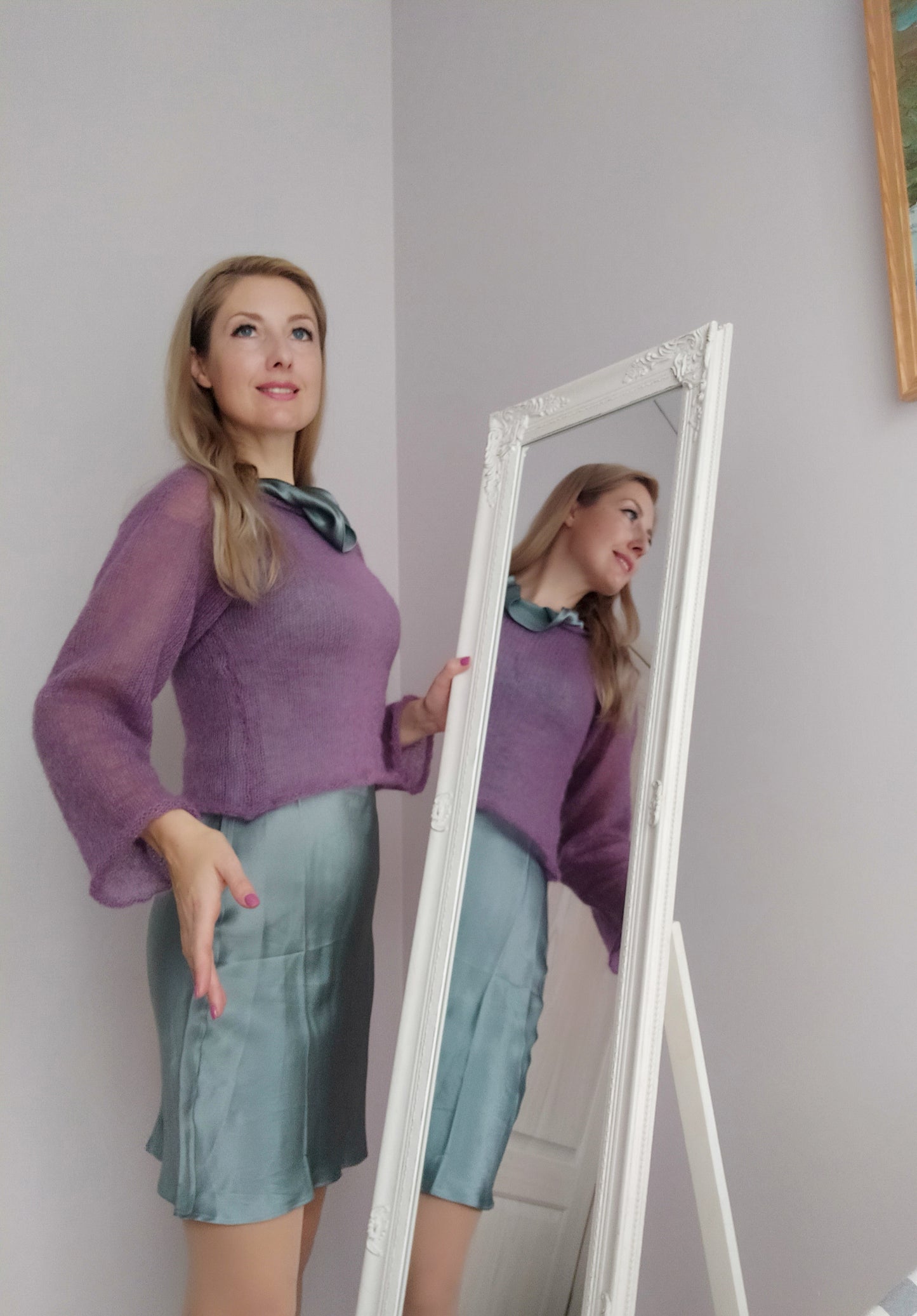 Mohair&Silk Short Waisted Sweater Lightweight For All Seasons Soft Non-itchy Warm For all Occasions Soft Purple