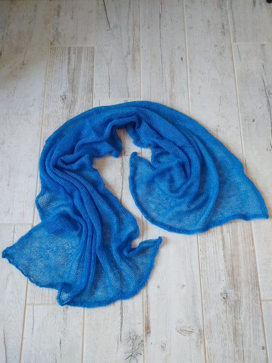 Blue Mohair Silk Shawl: Lightweight Elegant Knit Scarf