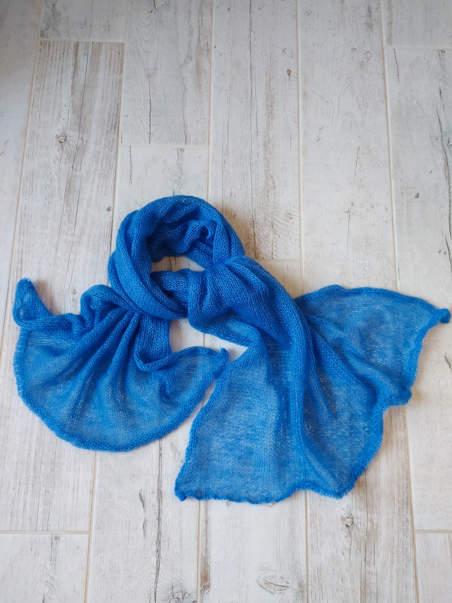 Blue Mohair Silk Shawl: Lightweight Elegant Knit Scarf