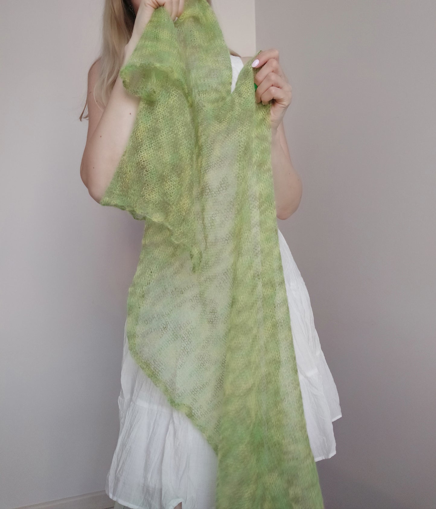 Lime Green Mohair Shawl: Lightweight Elegant Knit Scarf