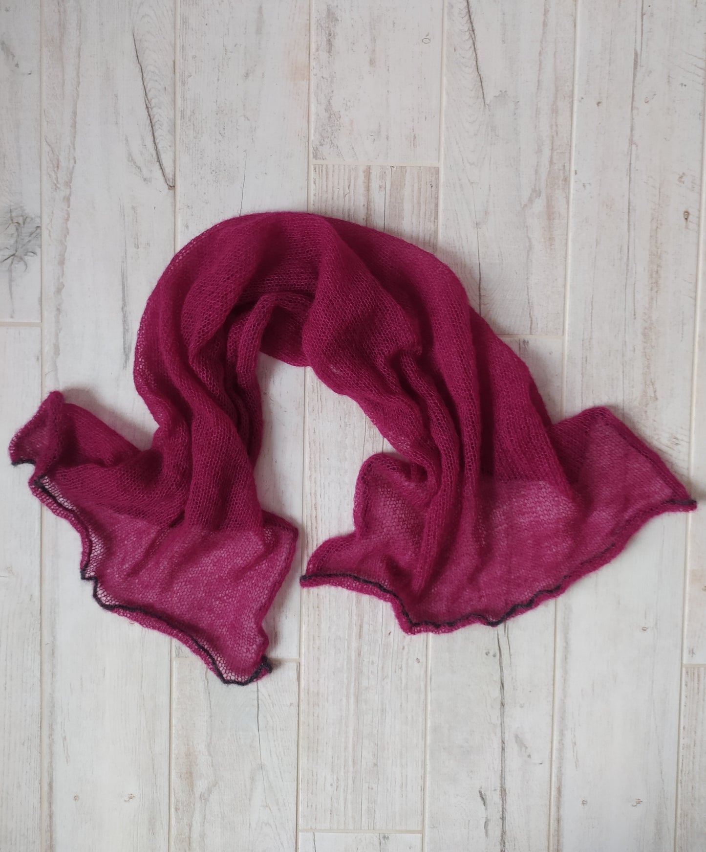 Burgundy mohair and silk scarf, decorative dark gray edge, Elegant scarf, Soft Shawl, Transparent Light-weight shawl