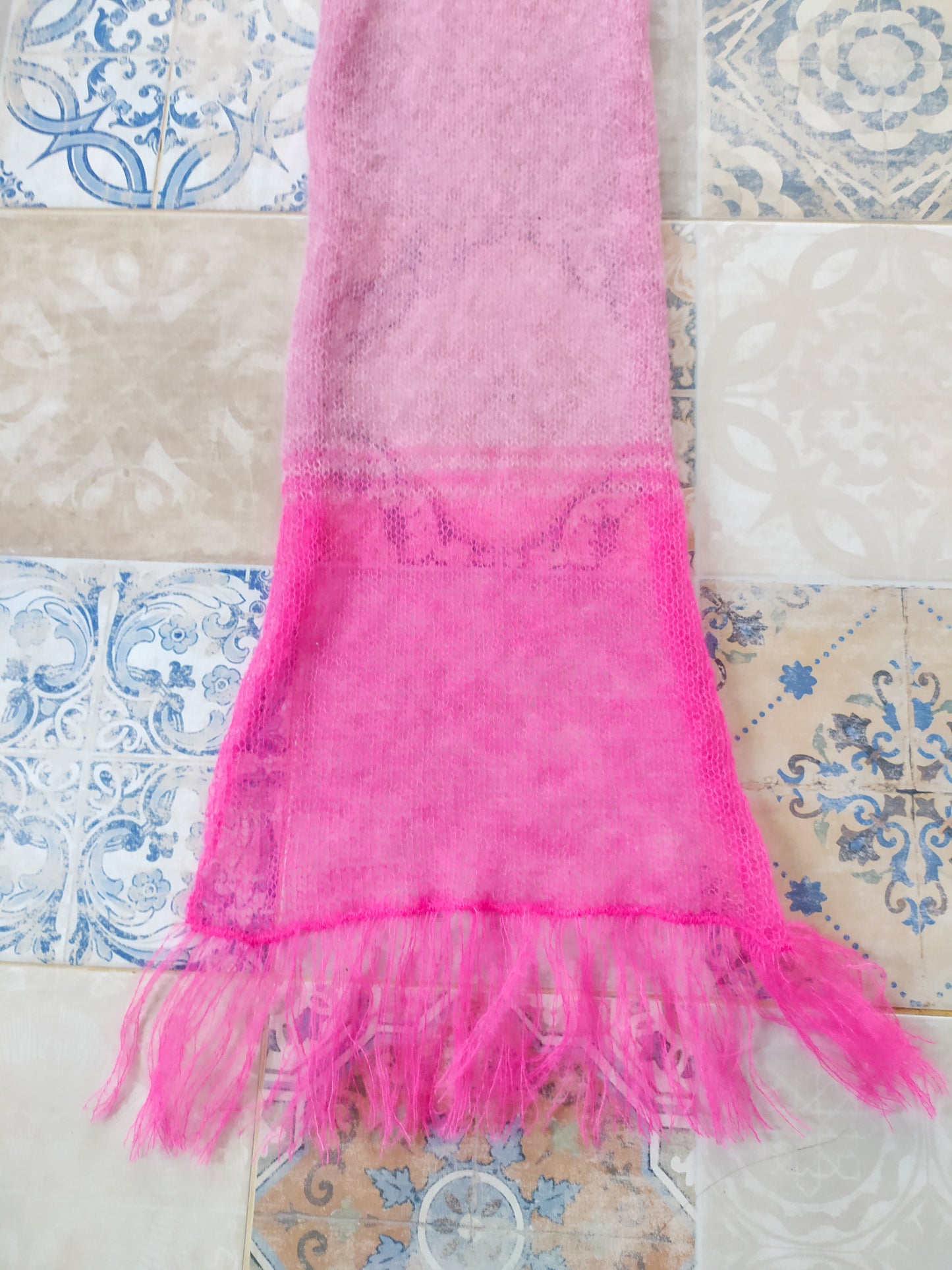 Stylish Colorful Warm Scarf Long Soft Fringe Pink colors mix Mohair and Silk High Quality Yarn