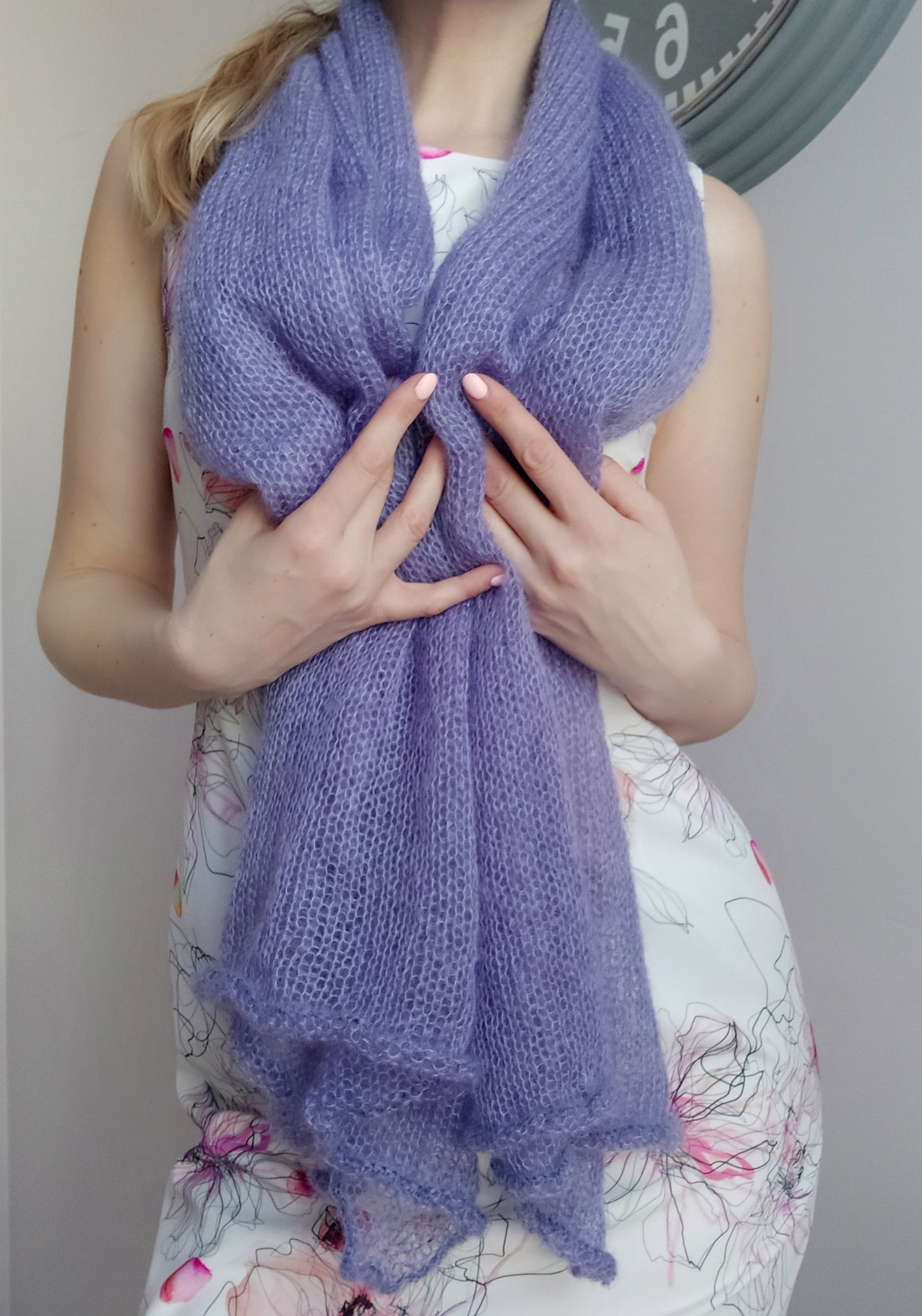 Large Shawl Soft Wrap Lavender Purple Mohair and Silk High Quality Yarn