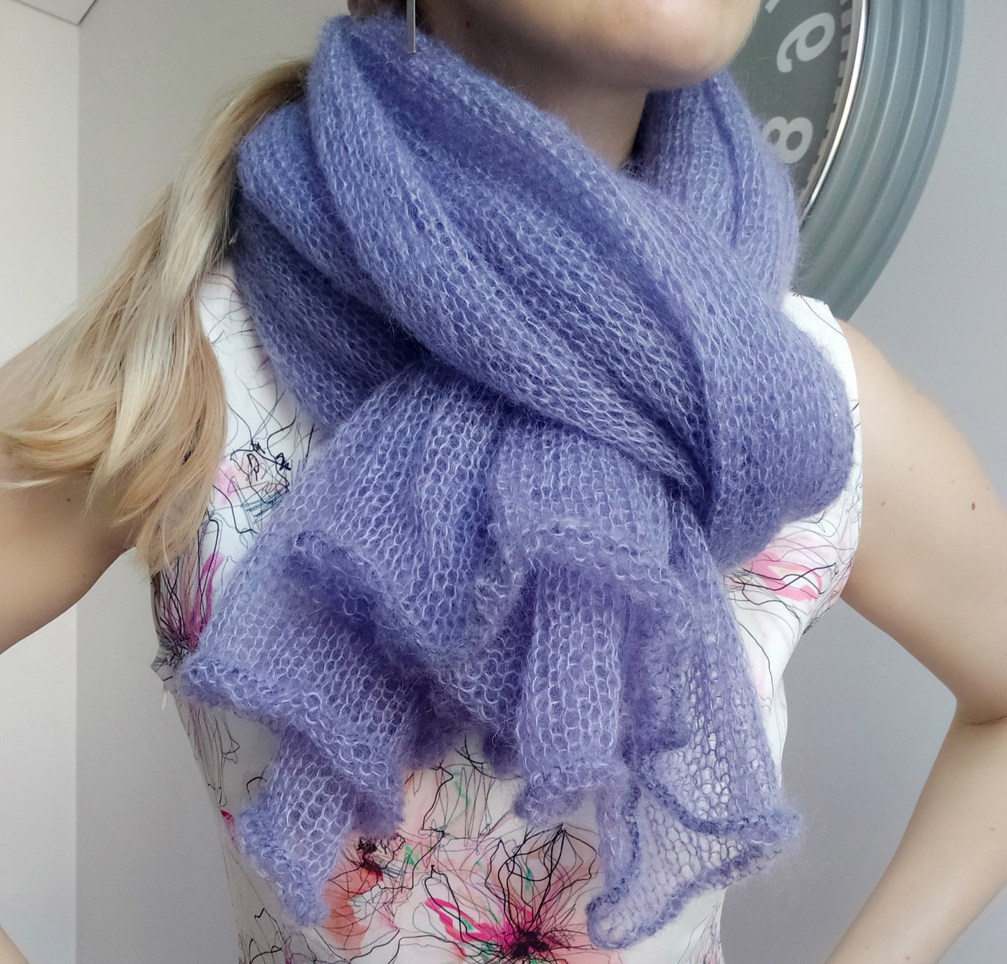 Large Shawl Soft Wrap Lavender Purple Mohair and Silk High Quality Yarn