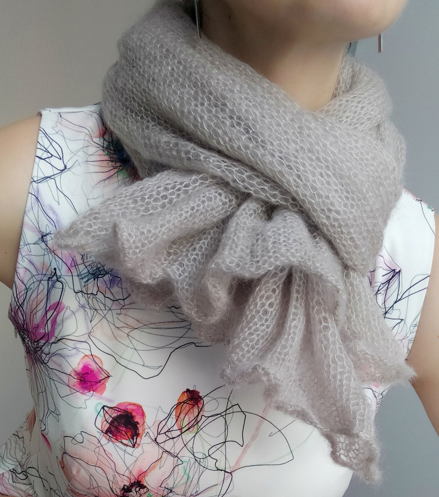 Light Beige Mohair&Silk Shawl/Wrap