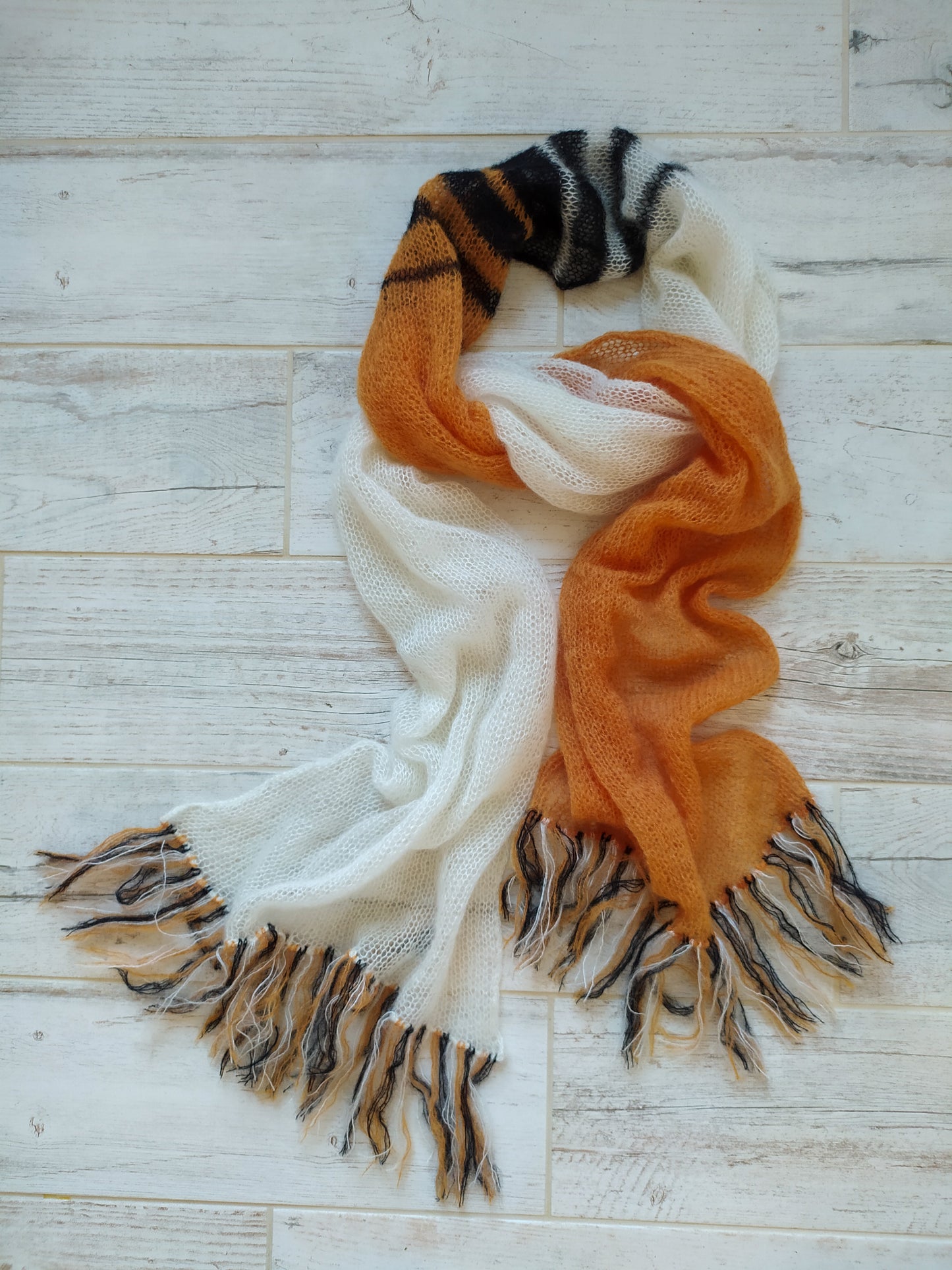 Stylish Colorful Warm Scarf Long Soft Fringe Orange White Black Mohair and Silk High Quality Yarn
