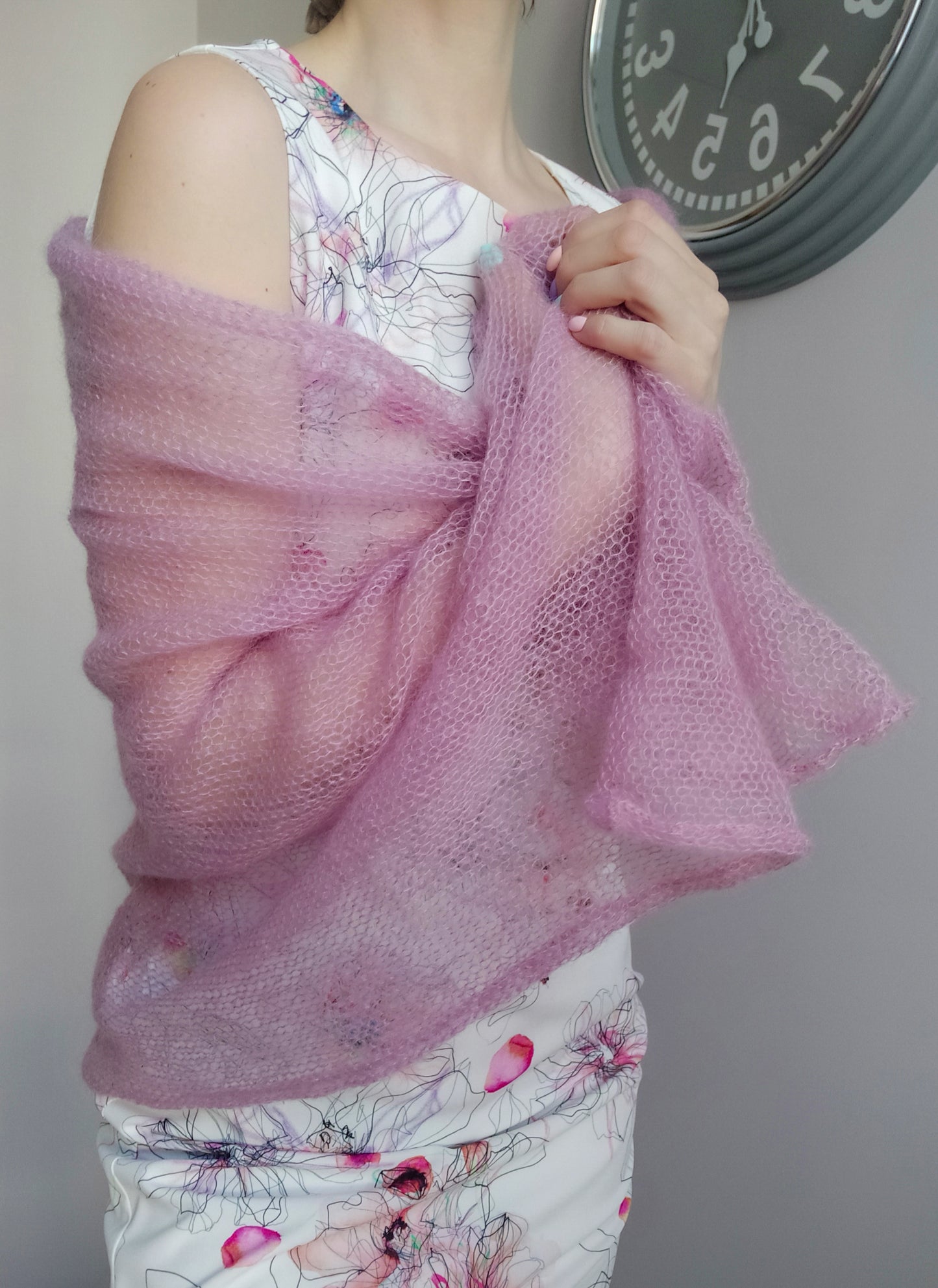 Large Shawl Soft Wrap Dusty Rose Mohair Warm Scarf