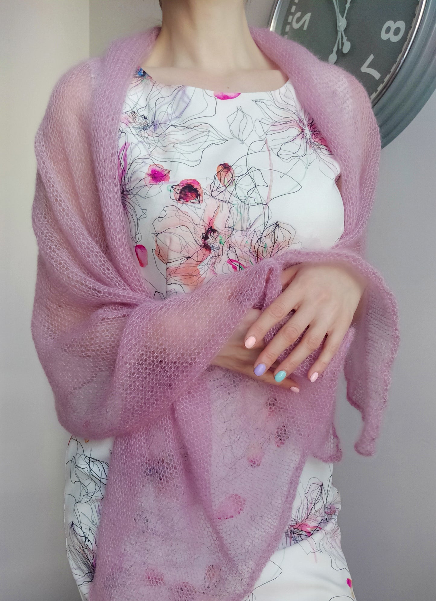 Large Shawl Soft Wrap Dusty Rose Mohair Warm Scarf