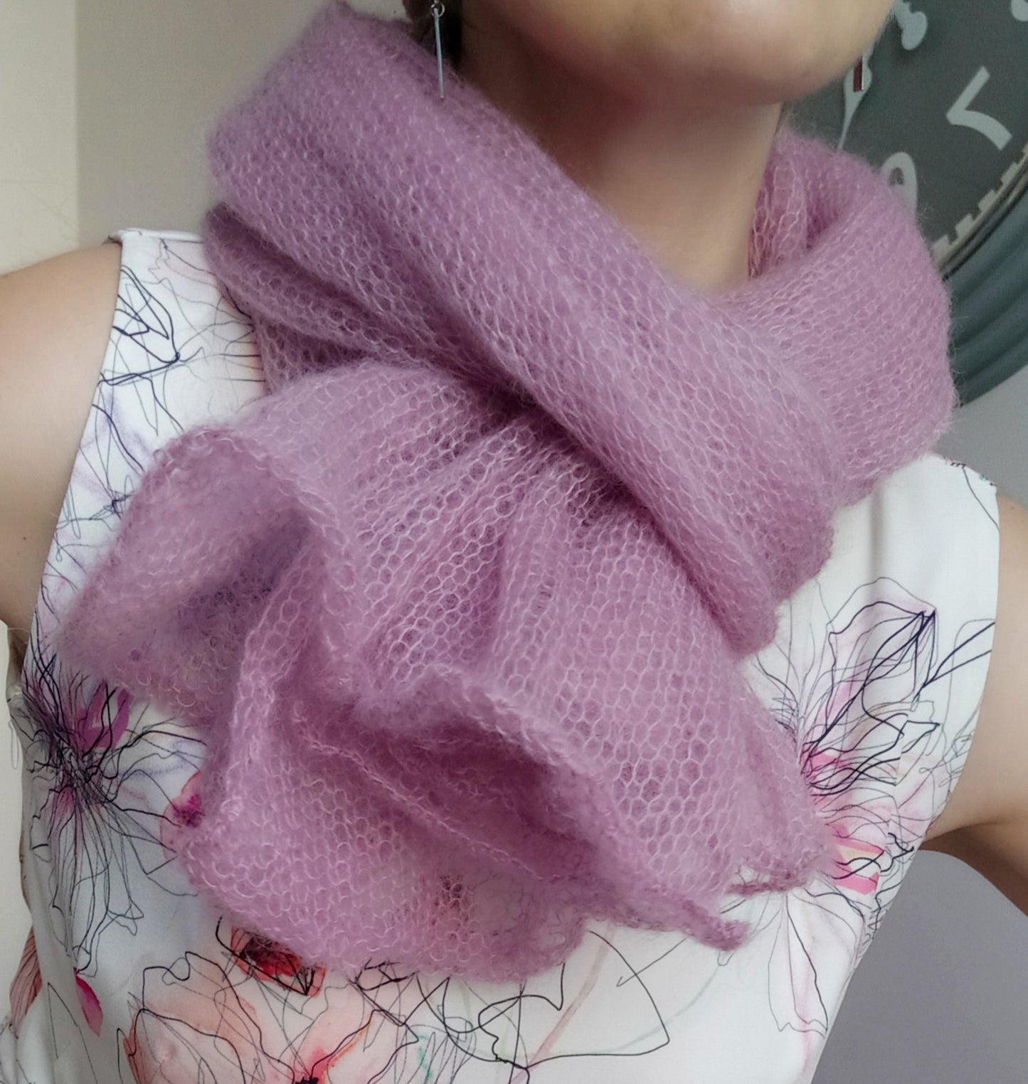 Large Shawl Soft Wrap Dusty Rose Mohair Warm Scarf