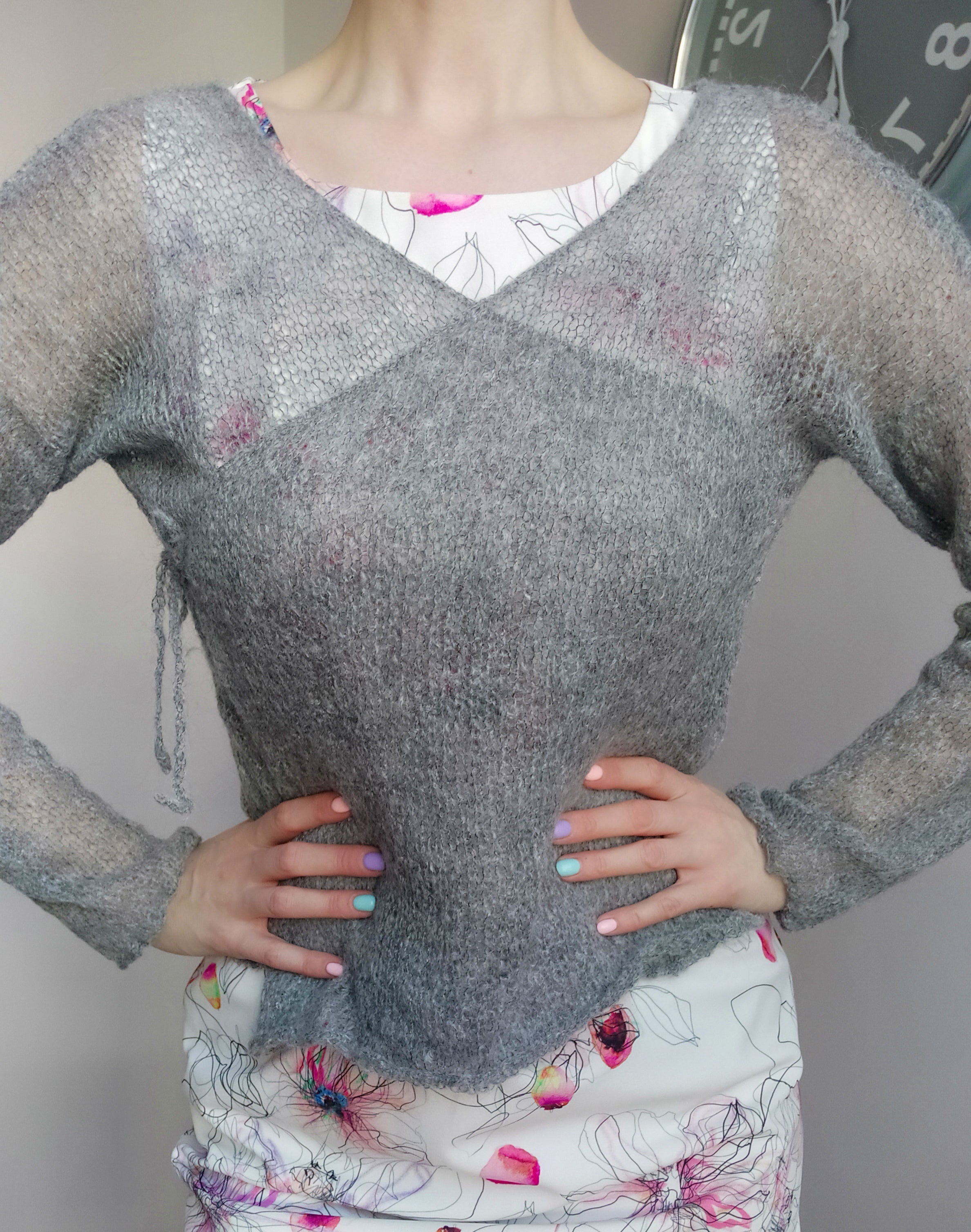 Exceptionally Soft Mohair Cardigan Non Itchy Warm and Lightweight Gray Unique Design