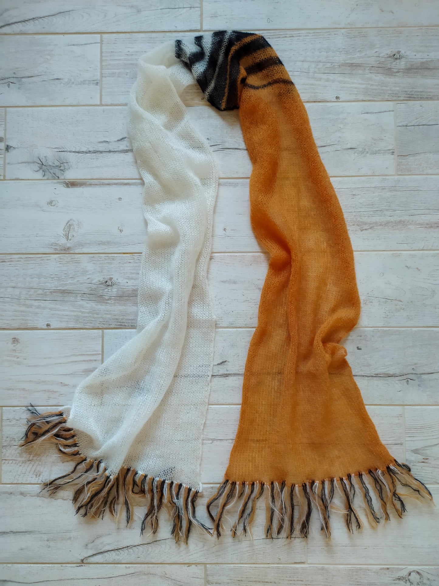 Stylish Colorful Warm Scarf Long Soft Fringe Orange White Black Mohair and Silk High Quality Yarn