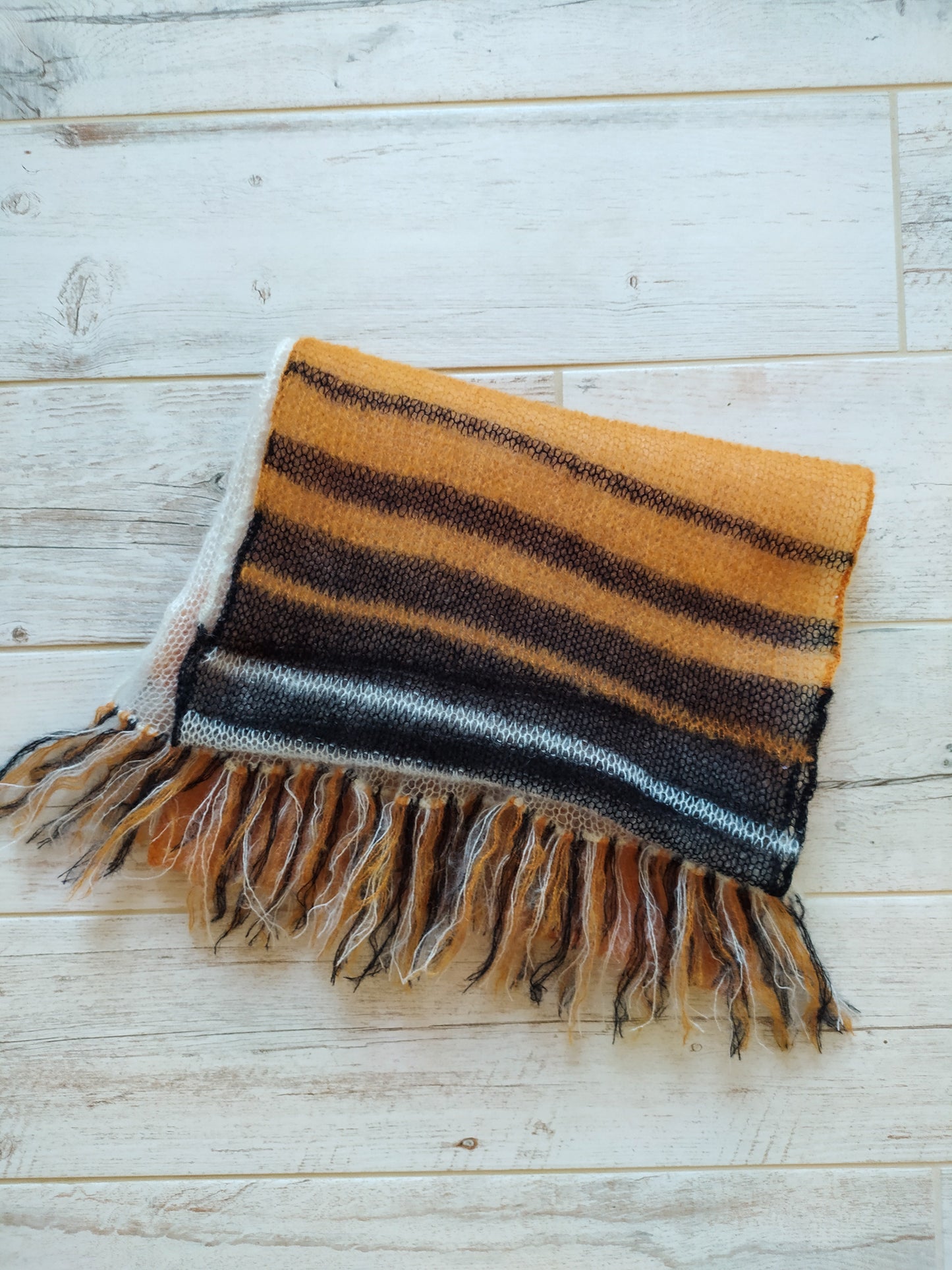 Stylish Colorful Warm Scarf Long Soft Fringe Orange White Black Mohair and Silk High Quality Yarn