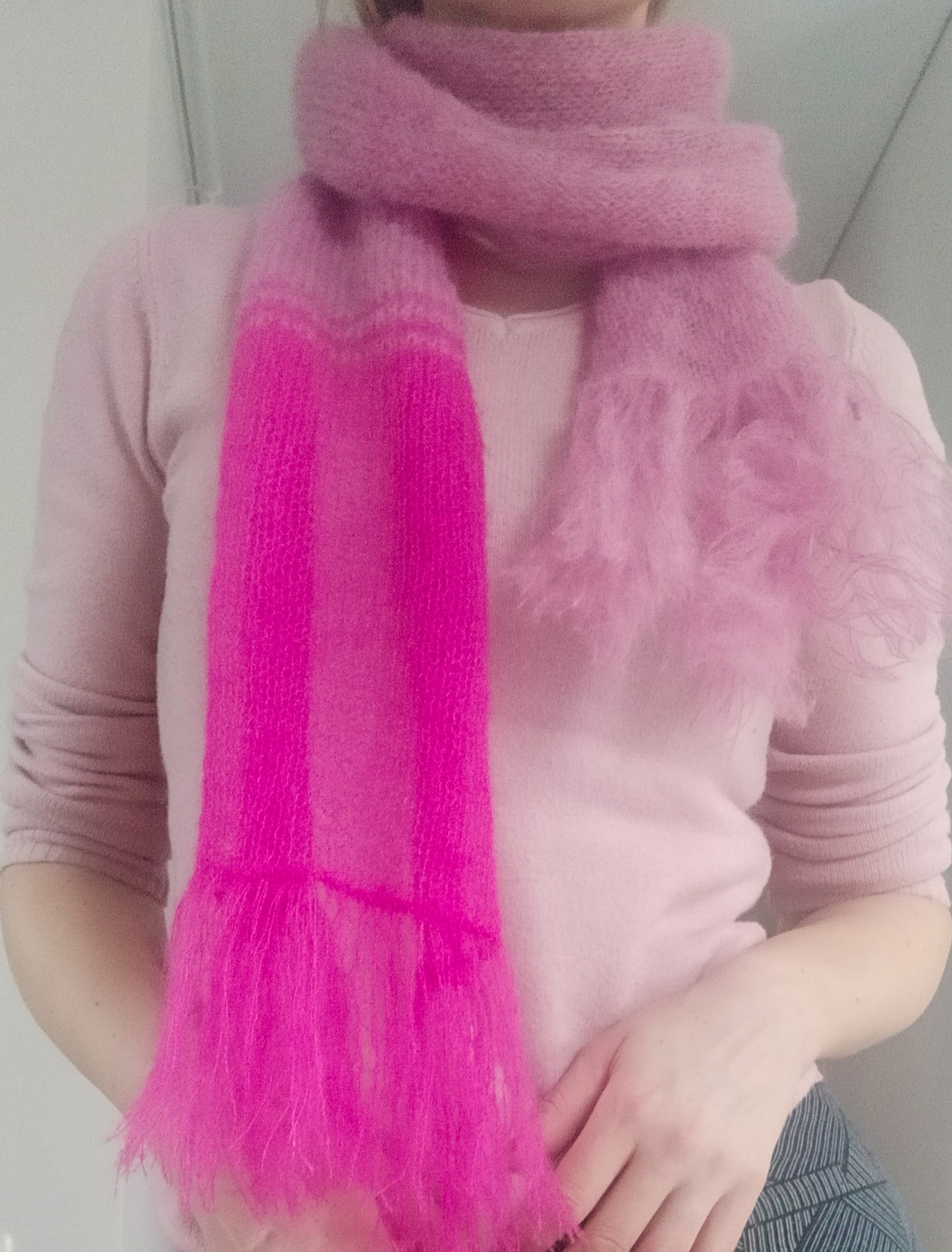 Stylish Colorful Warm Scarf Long Soft Fringe Pink colors mix Mohair and Silk High Quality Yarn