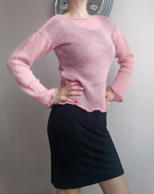 Pink Exceptionally Soft Loose Sweater Warm and Comfortable Pullover Non-itchy Size S-M