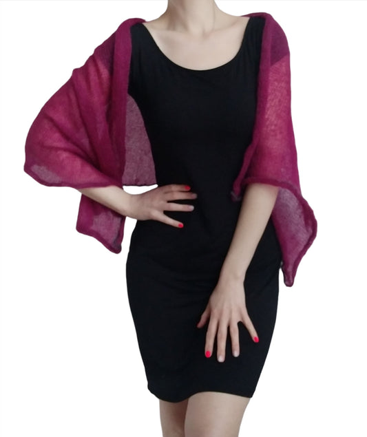 Burgundy mohair and silk scarf, decorative dark gray edge, Elegant scarf, Soft Shawl, Transparent Light-weight shawl