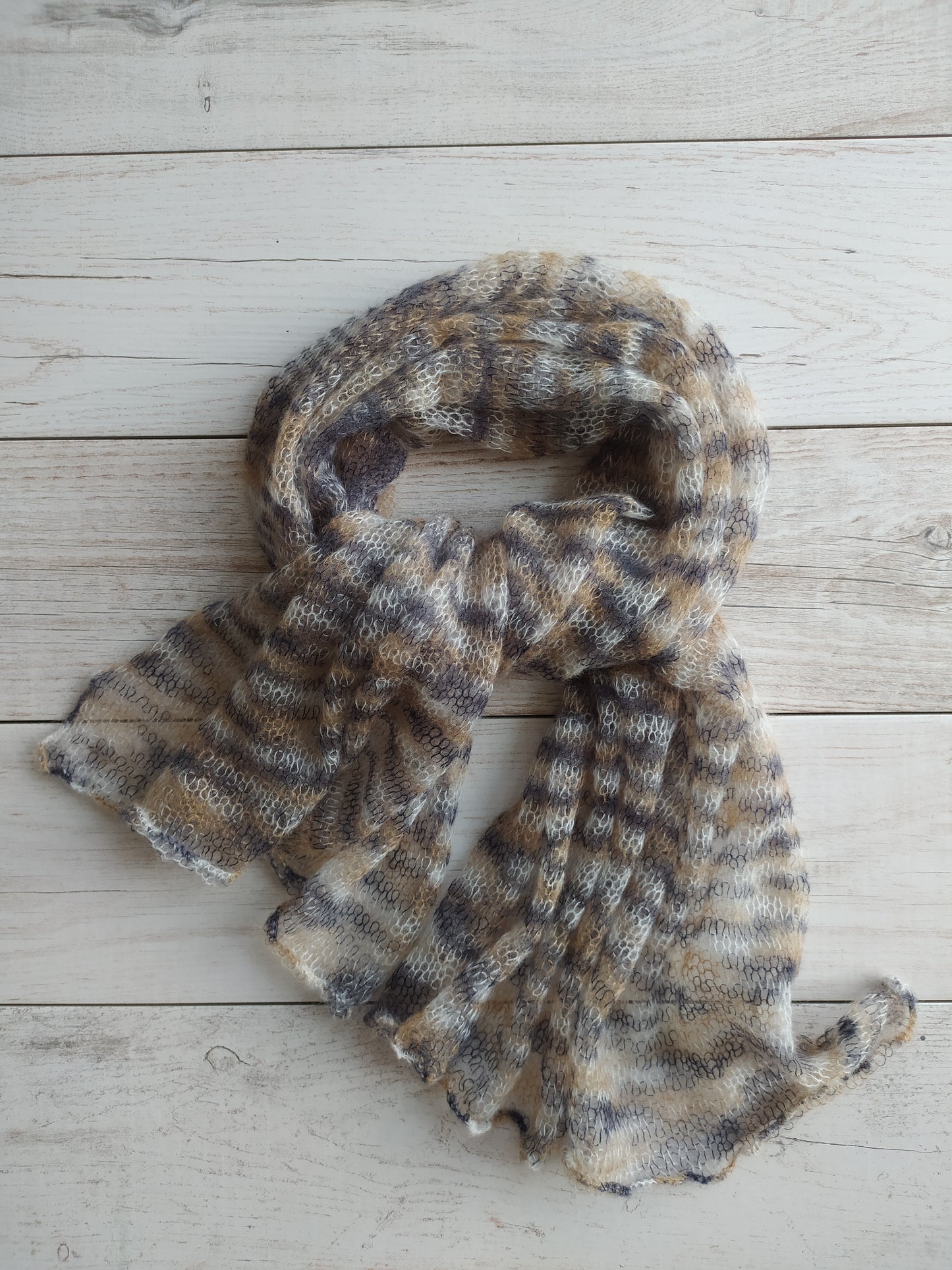 Sand & Grey Mohair NON-ITCHY Shawl-Wrap Transparent Light-weight