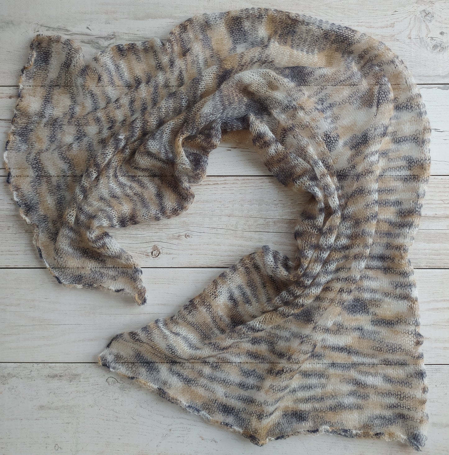 Sand & Grey Mohair NON-ITCHY Shawl-Wrap Transparent Light-weight