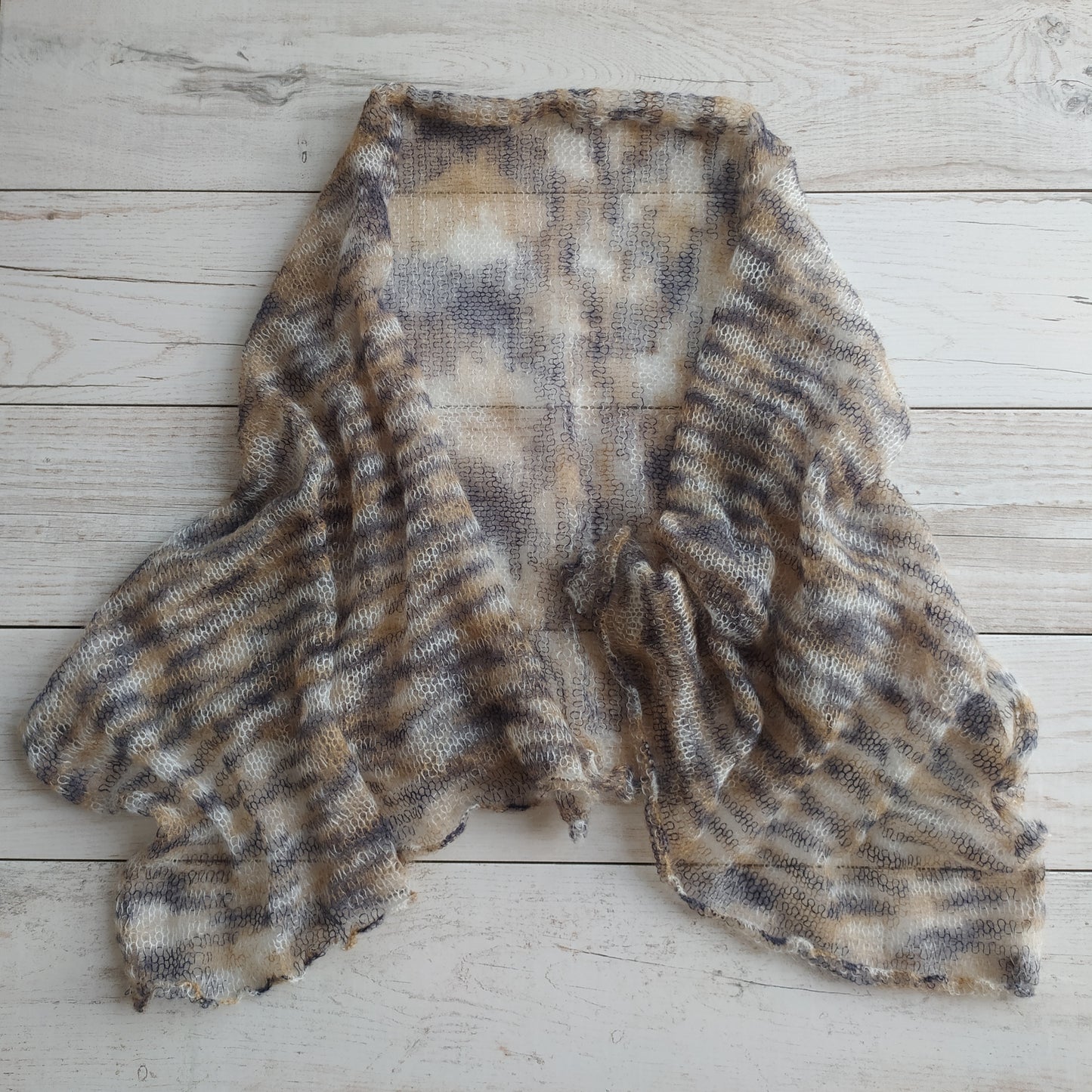 Sand & Grey Mohair NON-ITCHY Shawl-Wrap Transparent Light-weight