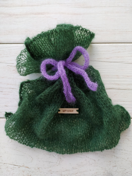 Happy Birthday Pouch - Handmade Mohair Knitted Gift Bag