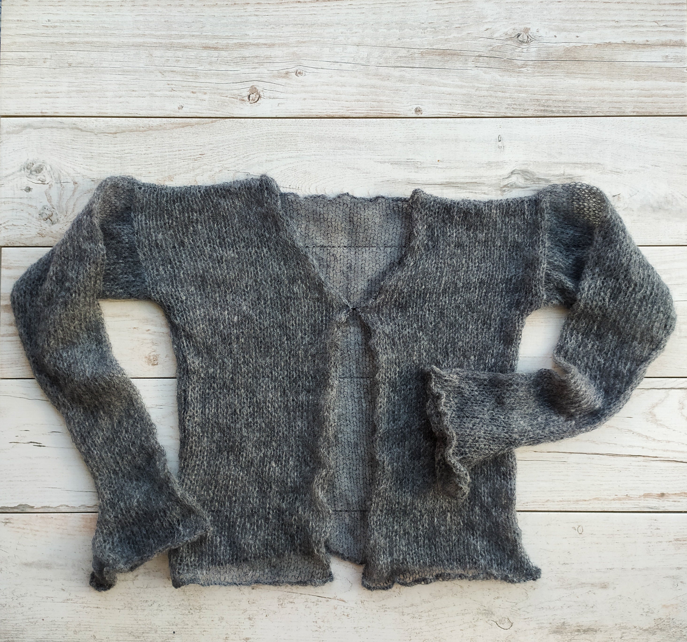 Transparent Lightweight Soft Gray NON-ITCHY Mohair Cardigan Hook