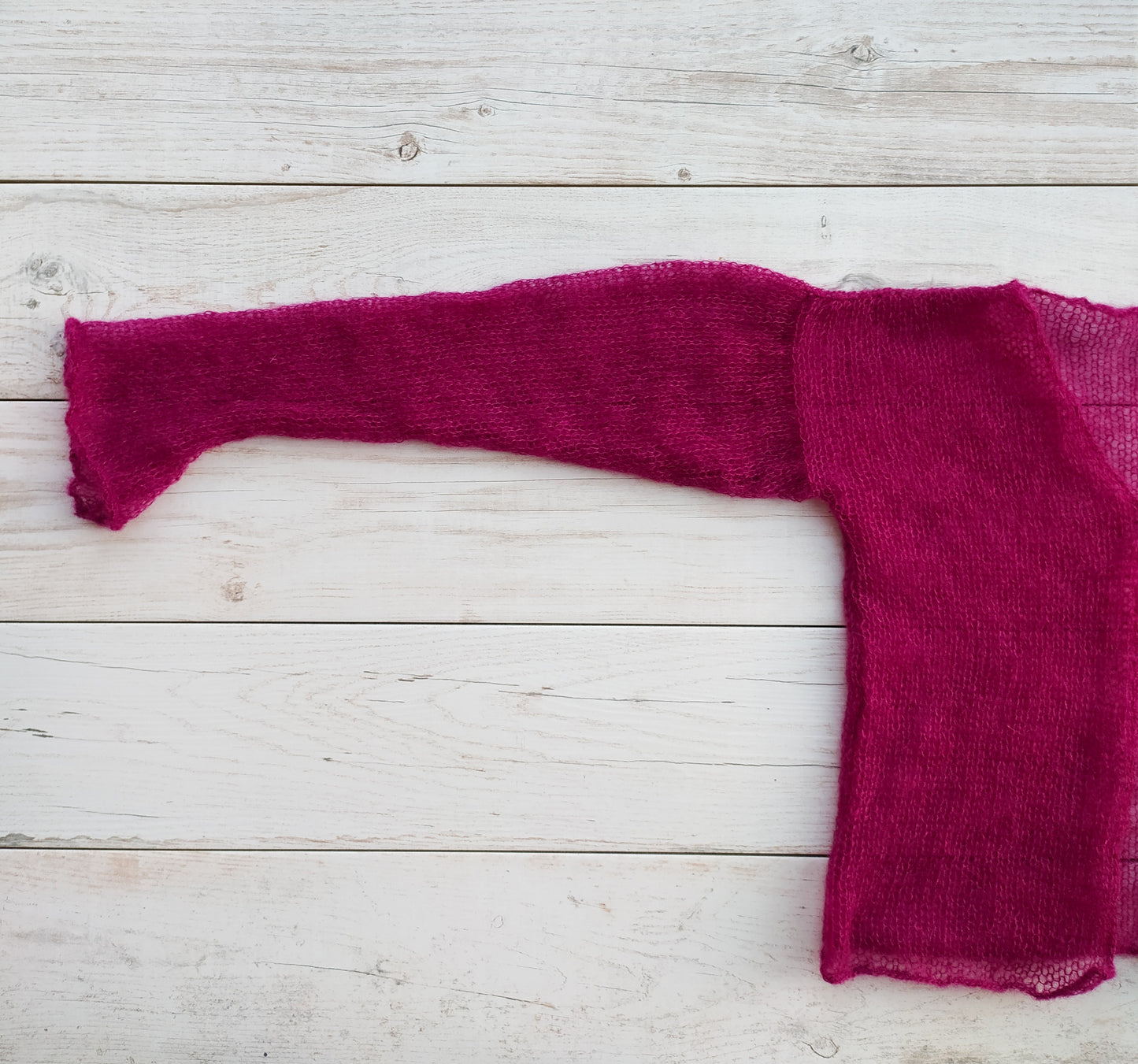 Transparent Lightweight Soft Fuchsia Purple NON-ITCHY Mohair&Silk Cardigan easy Hook and eye closure S-M size