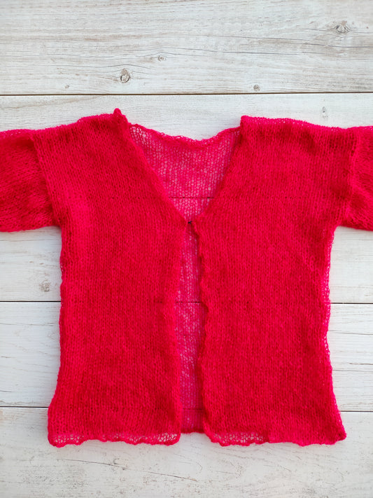 Transparent Lightweight Soft Red NON-ITCHY Mohair Cardigan Hook and eye closure XS-S-M size