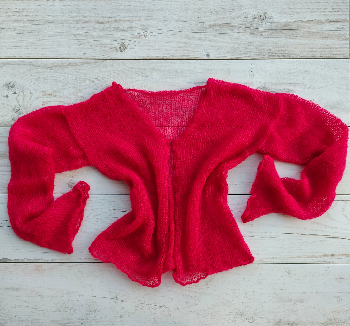 Transparent Lightweight Soft Red NON-ITCHY Mohair Cardigan Hook and eye closure XS-S-M size