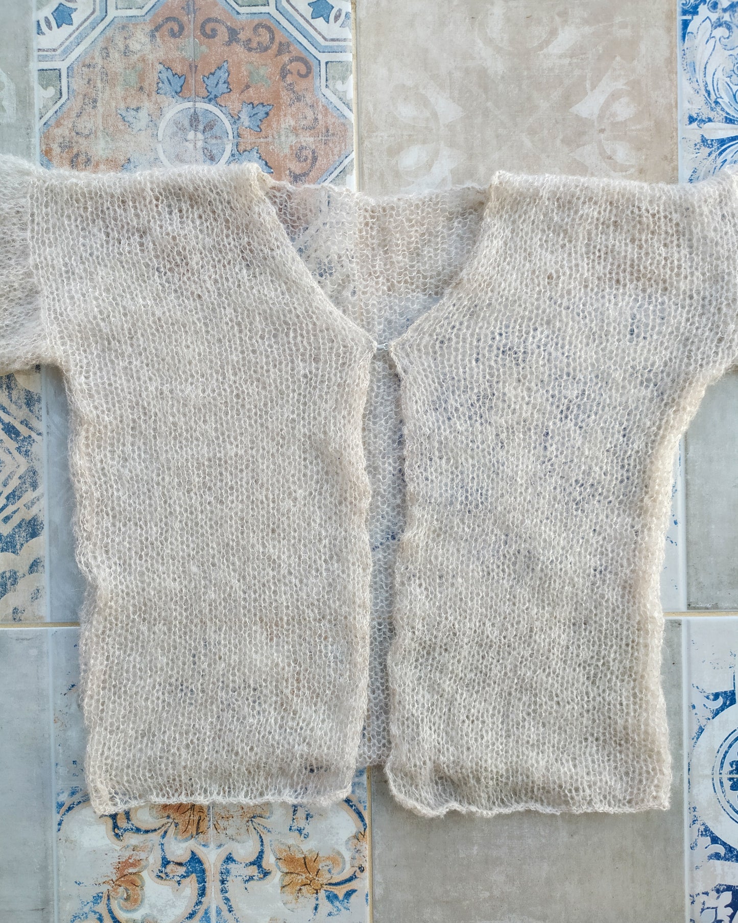 Transparent Lightweight Soft Light Beige Non-itchy Mohair Cardigan Hook and eye closure XXS-XS-S