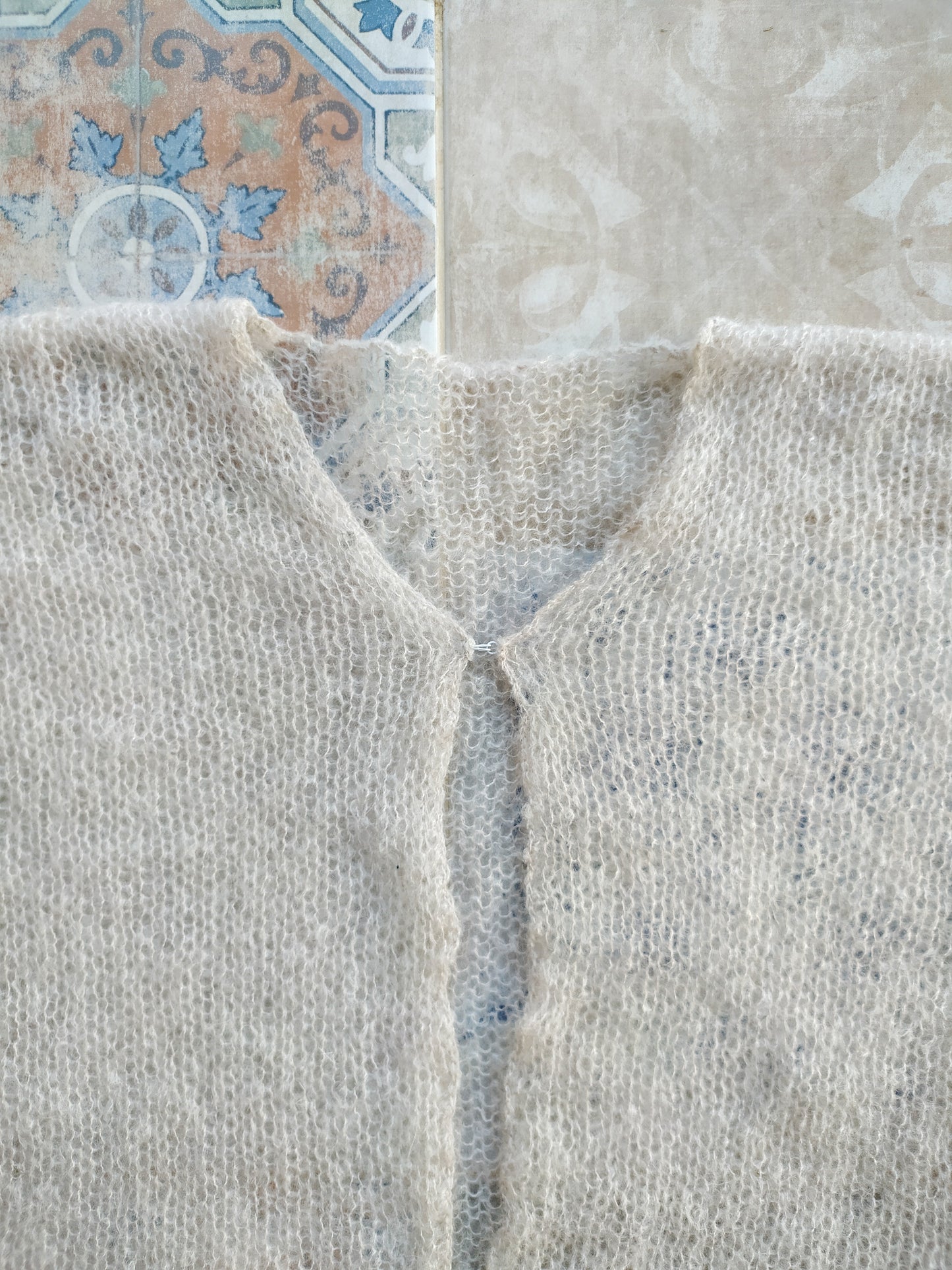 Transparent Lightweight Soft Light Beige Non-itchy Mohair Cardigan Hook and eye closure XXS-XS-S