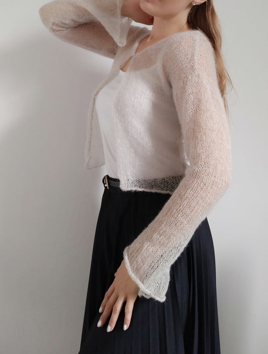 Transparent Lightweight Soft Light Beige Non-itchy Mohair Cardigan Hook and eye closure XXS-XS-S