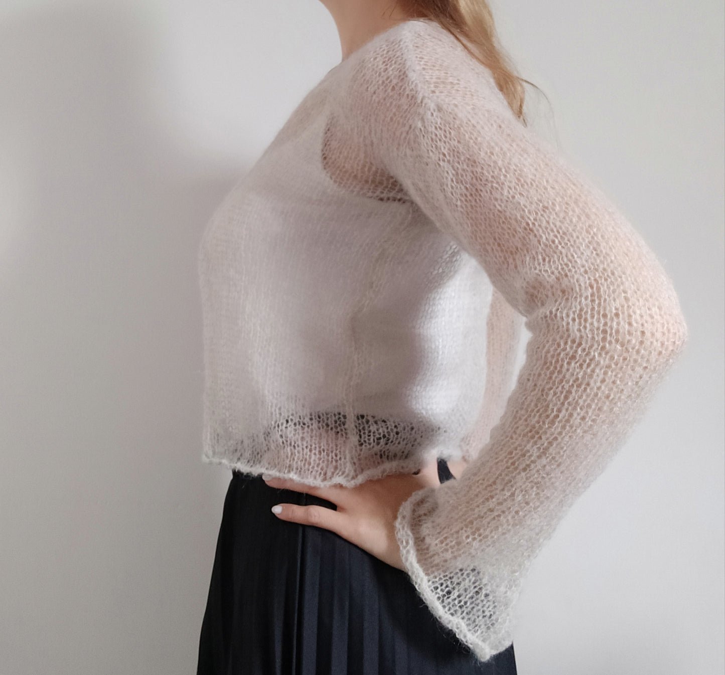 Transparent Lightweight Soft Light Beige Non-itchy Mohair Cardigan Hook and eye closure XXS-XS-S