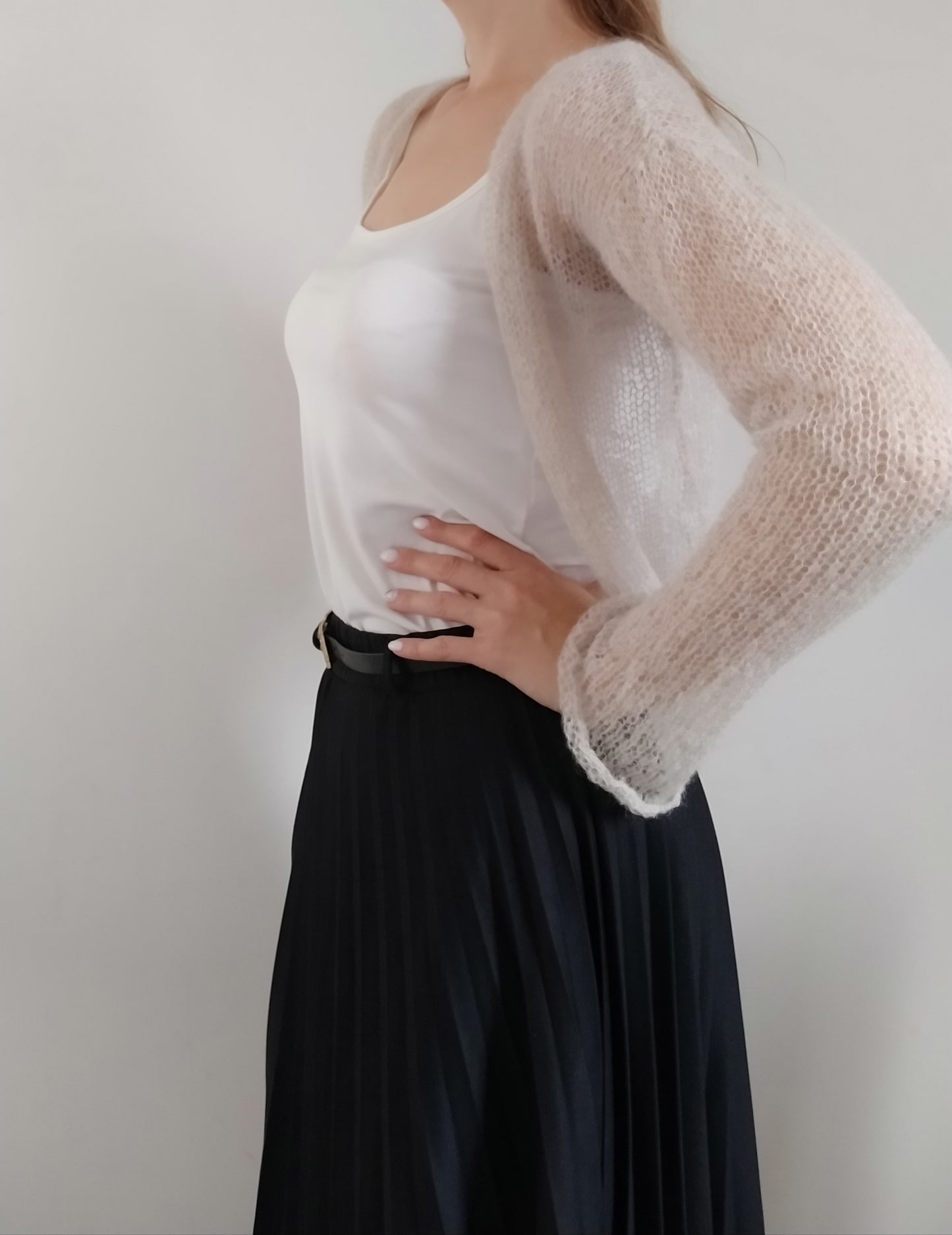 Transparent Lightweight Soft Light Beige Non-itchy Mohair Cardigan Hook and eye closure XXS-XS-S