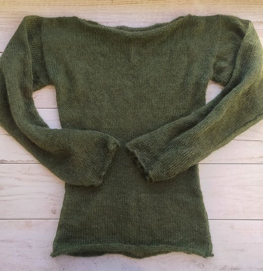 Dark Green Waisted Mohair&Silk Sweater Very Long And Wide Sleeves Lightweight For All Seasons Soft Non-itchy Warm Size M-L