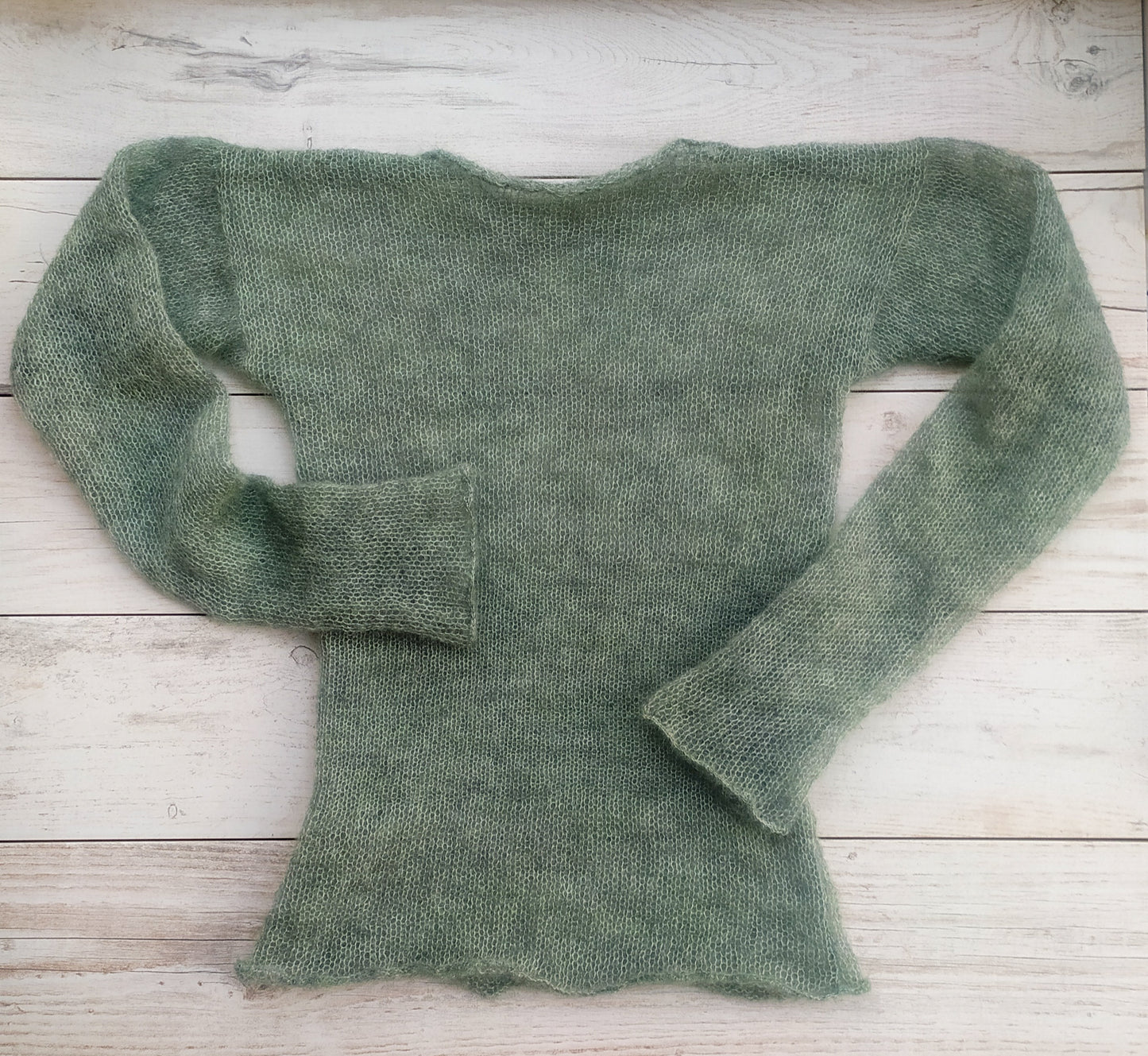 Waisted Mohair&Silk Sweater Sage Green Lightweight For All Seasons Soft Non-itchy Warm S-M size