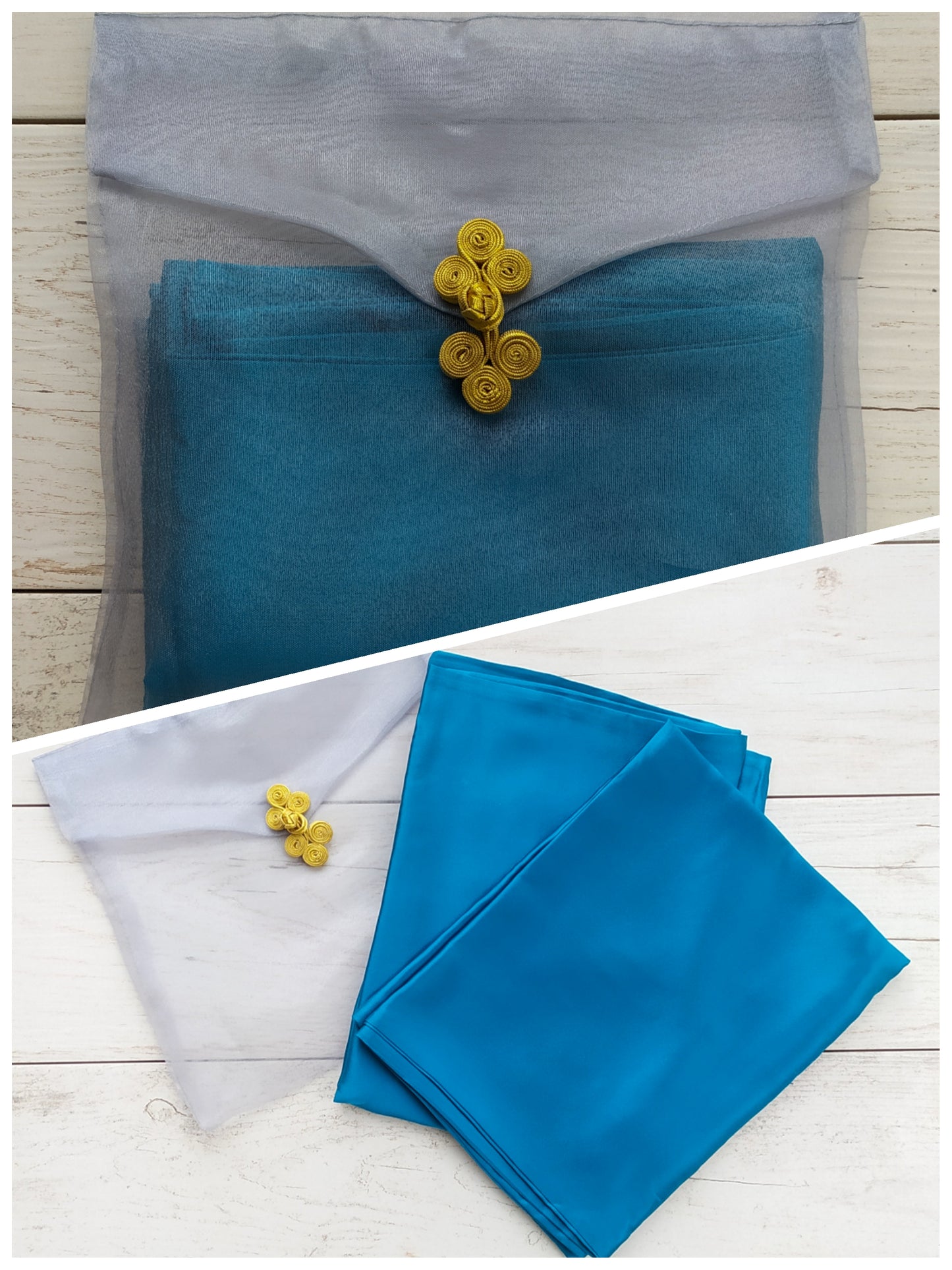 Set of Two 100% Mulberry Silk Pillowcases Peacock Blue Two-sided 19mm