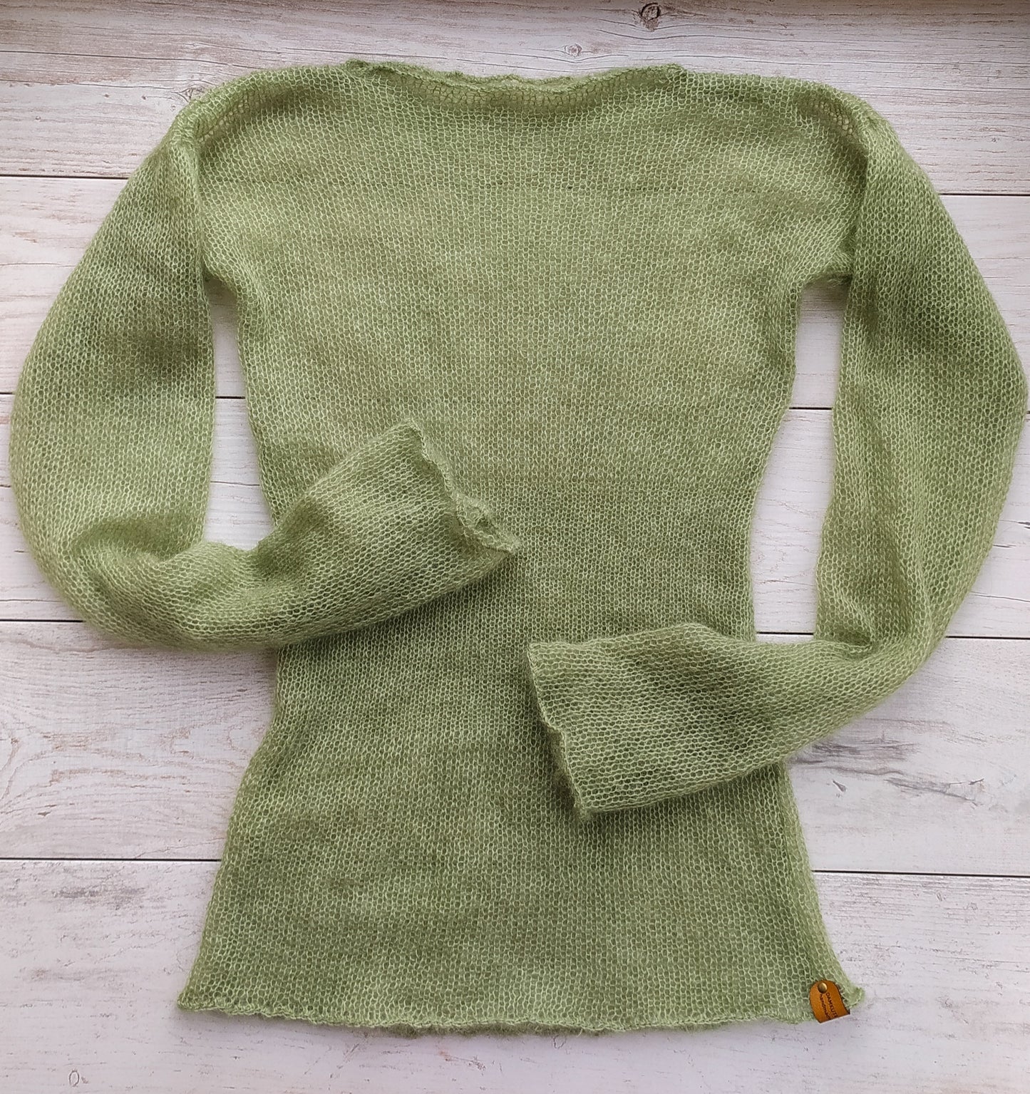Waisted Mohair&Silk Apple Green Sweater Long Sleeves Lightweight For All Seasons Soft Non-itchy Warm