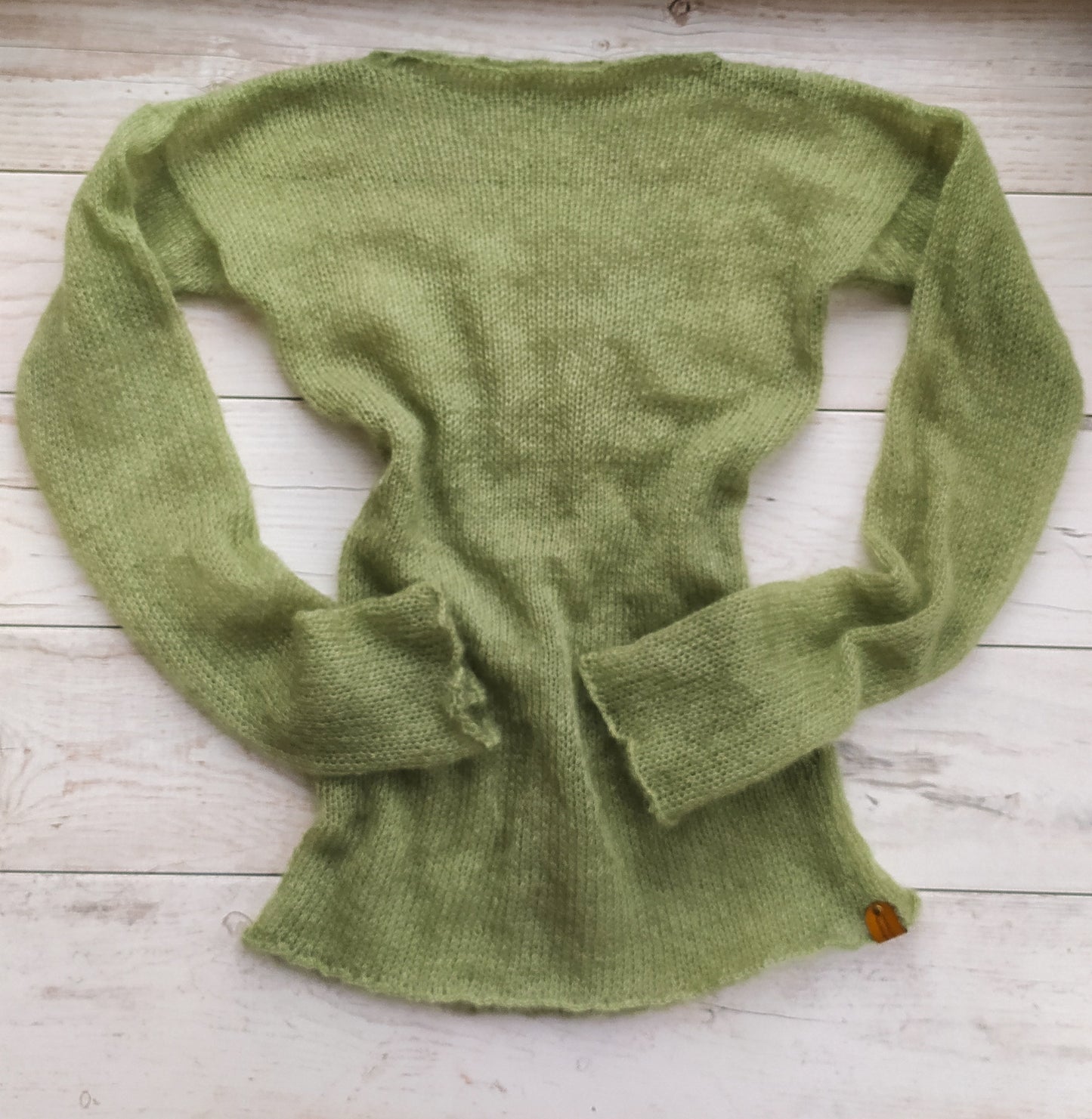 Waisted Mohair&Silk Apple Green Sweater Long Sleeves Lightweight For All Seasons Soft Non-itchy Warm