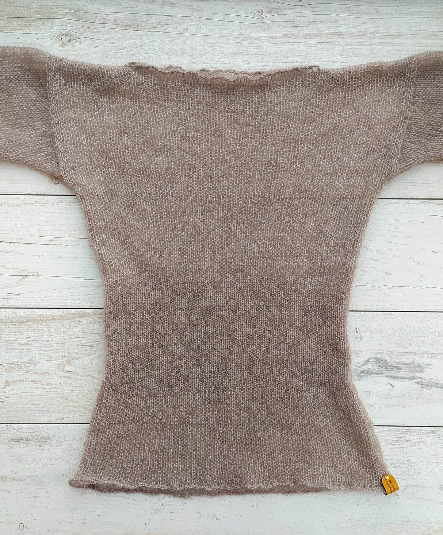 Waisted Mohair&Silk Beige Sweater Lightweight For All Seasons Soft Non-itchy Warm S-M size