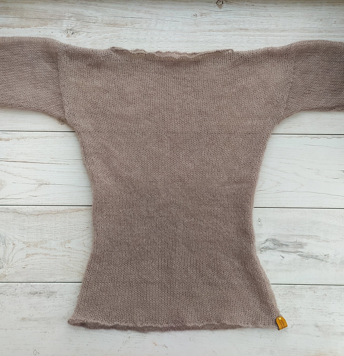 Waisted Mohair&Silk Beige Sweater Lightweight For All Seasons Soft Non-itchy Warm S-M size