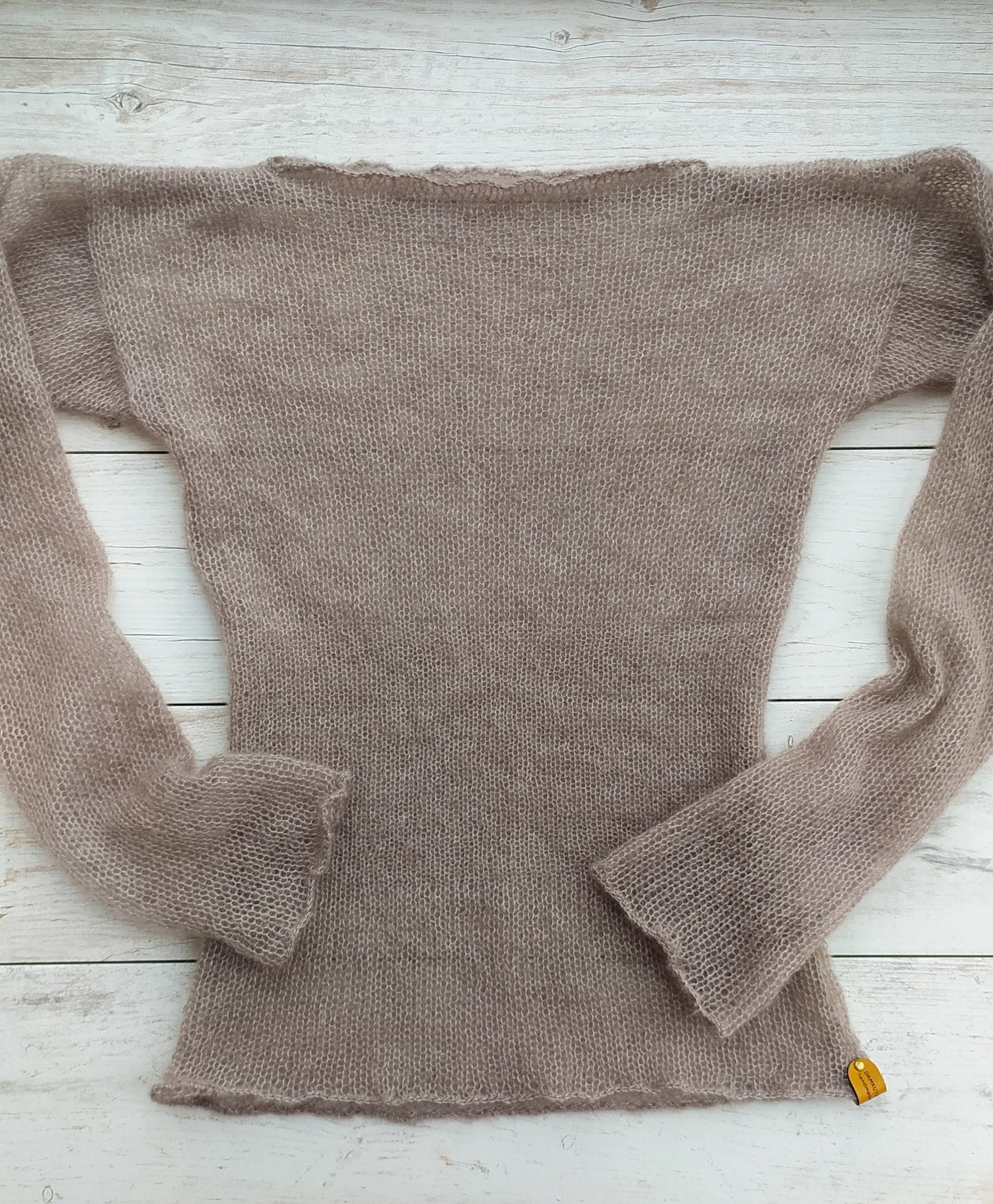 Waisted Mohair&Silk Beige Sweater Lightweight For All Seasons Soft Non-itchy Warm S-M size