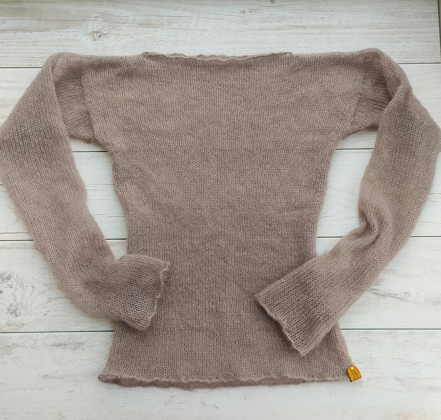Waisted Mohair&Silk Beige Sweater Lightweight For All Seasons Soft Non-itchy Warm S-M size