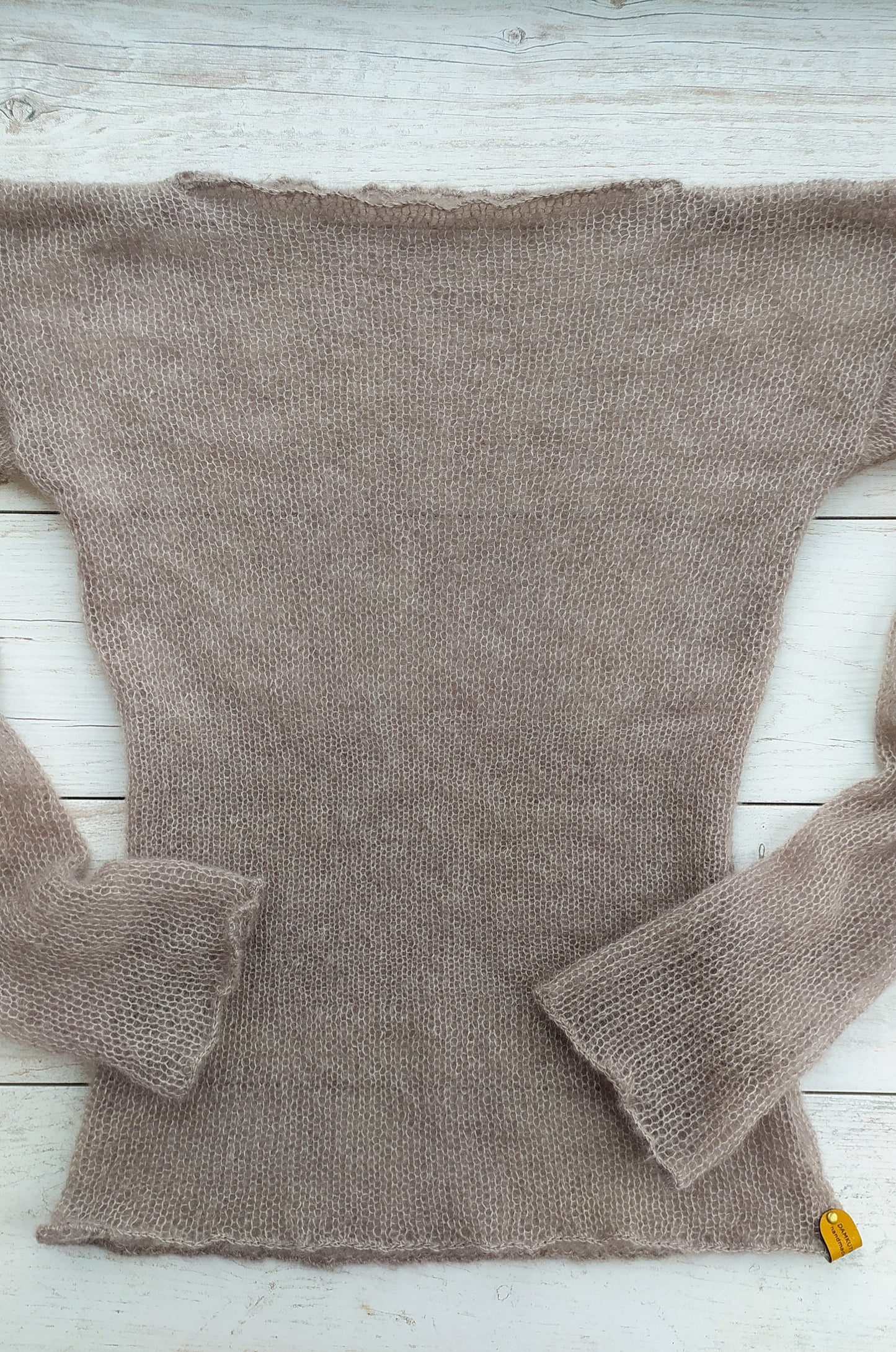 Waisted Mohair&Silk Beige Sweater Lightweight For All Seasons Soft Non-itchy Warm S-M size