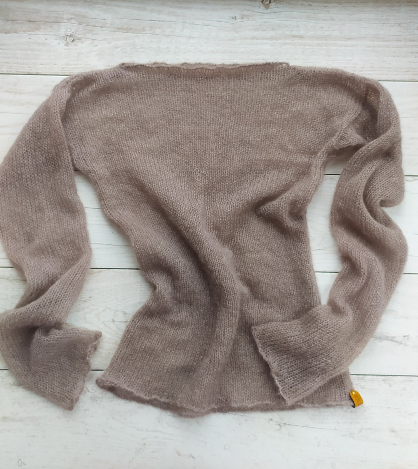 Waisted Mohair&Silk Beige Sweater Lightweight For All Seasons Soft Non-itchy Warm S-M size