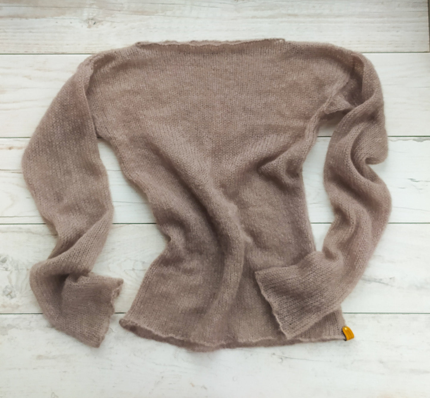Waisted Mohair&Silk Beige Sweater Lightweight For All Seasons Soft Non-itchy Warm S-M size