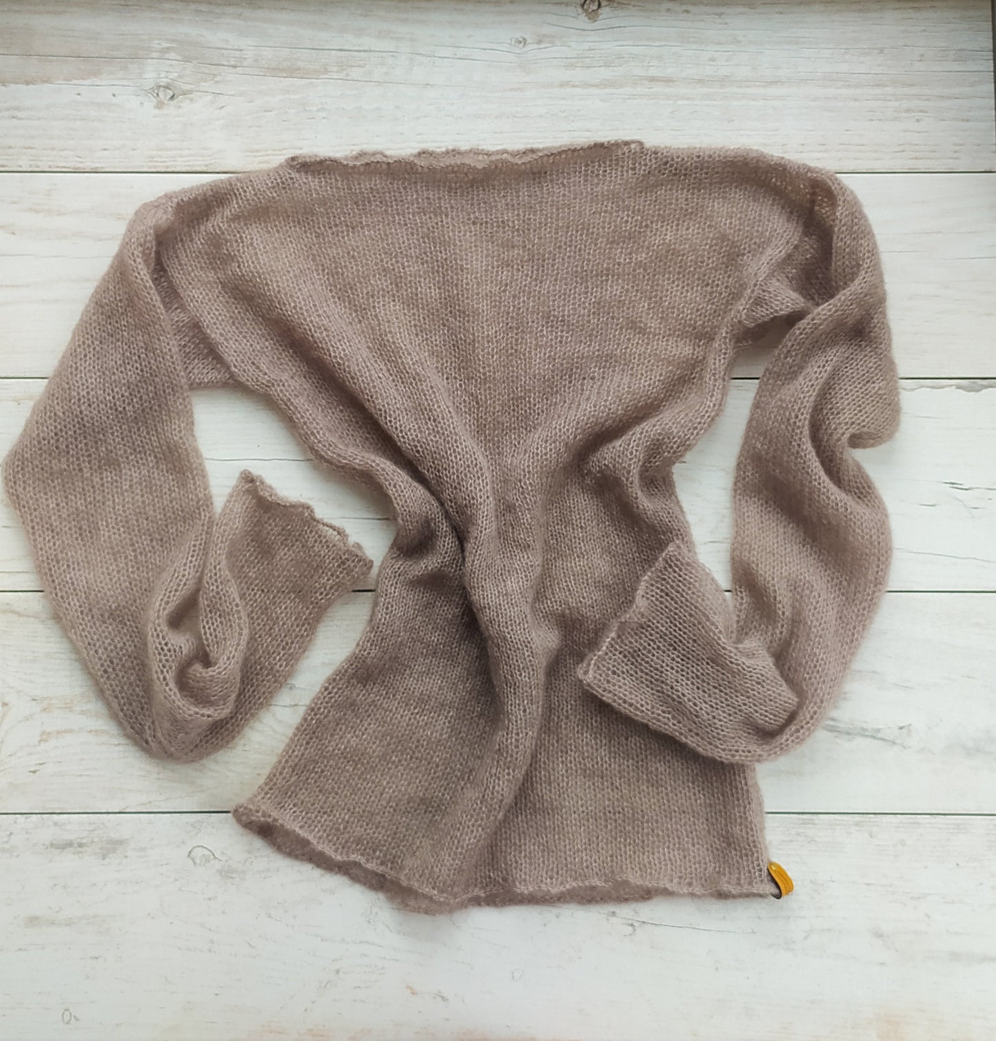 Waisted Mohair&Silk Beige Sweater Lightweight For All Seasons Soft Non-itchy Warm S-M size