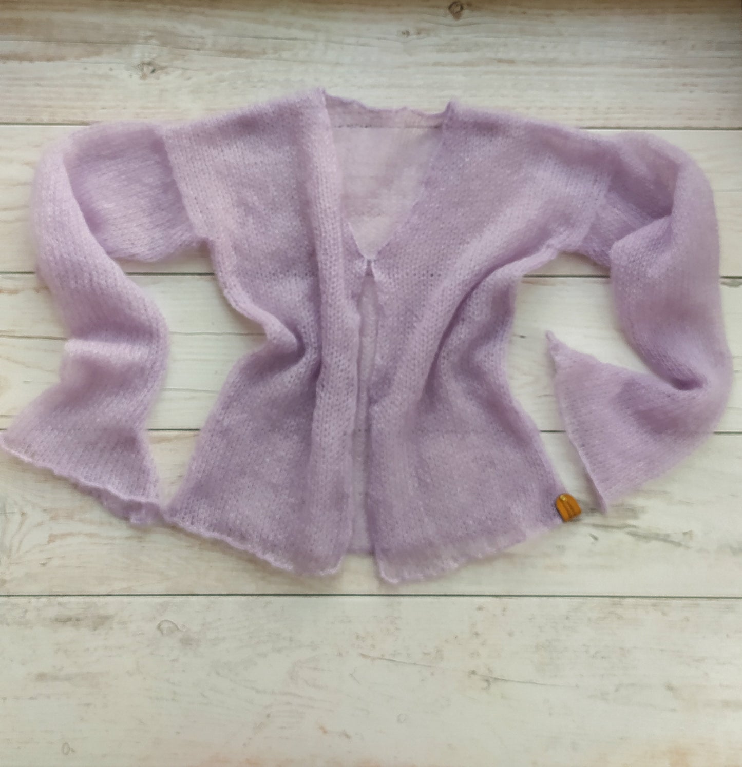 Transparent Lightweight Soft Lavender NON-ITCHY Mohair&Silk Cardigan easy Hook and eye closure S-M size