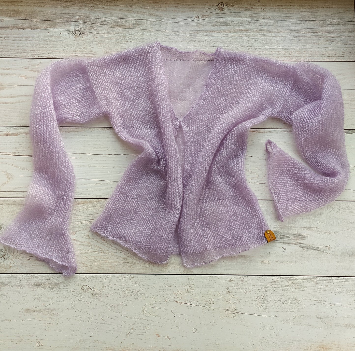 Transparent Lightweight Soft Lavender NON-ITCHY Mohair&Silk Cardigan easy Hook and eye closure S-M size