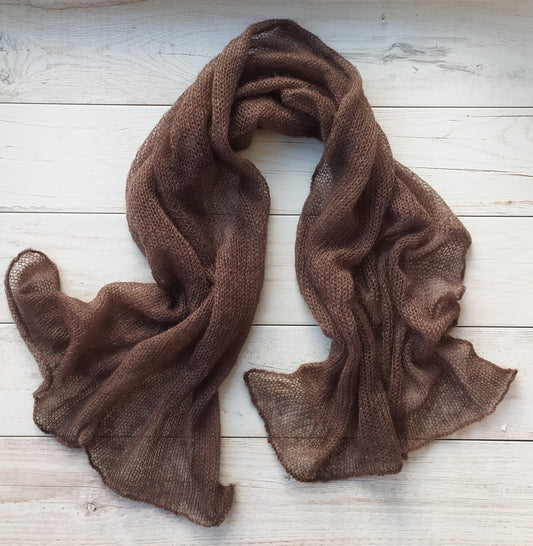 Dark Brown Mohair&Silk Shawl Light-weight Transparent Summer Elegant Wrap Warm Soft Winter Scarf