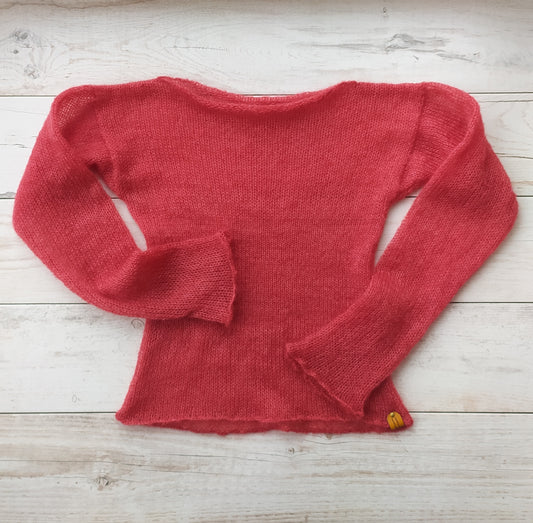 Raspberry Mohair Silk Sweater: Lightweight Fitted Knit Top XS-S-M